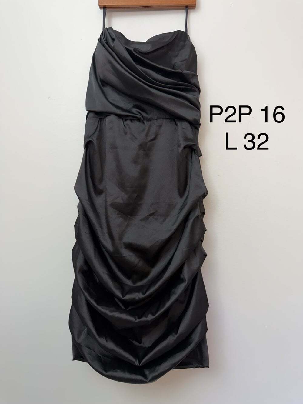 Le Château Black Strapless Ruched Satin Cocktail Dress Made in Canada M - Picture 2 of 7